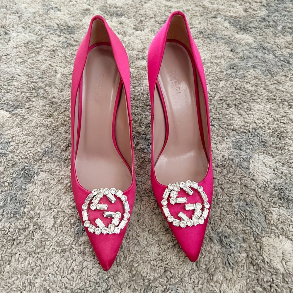 GUCCI GG Sparkling Satin Pumps 388506